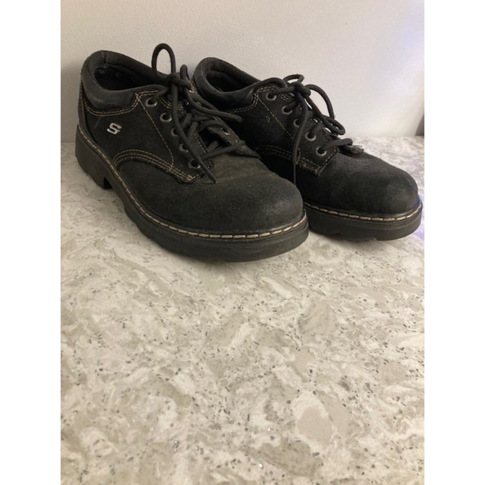 Skechers Parties Mate Oxfords Black Heavy Stitching Chunky Women's Black 9 - Picture 3 of 7